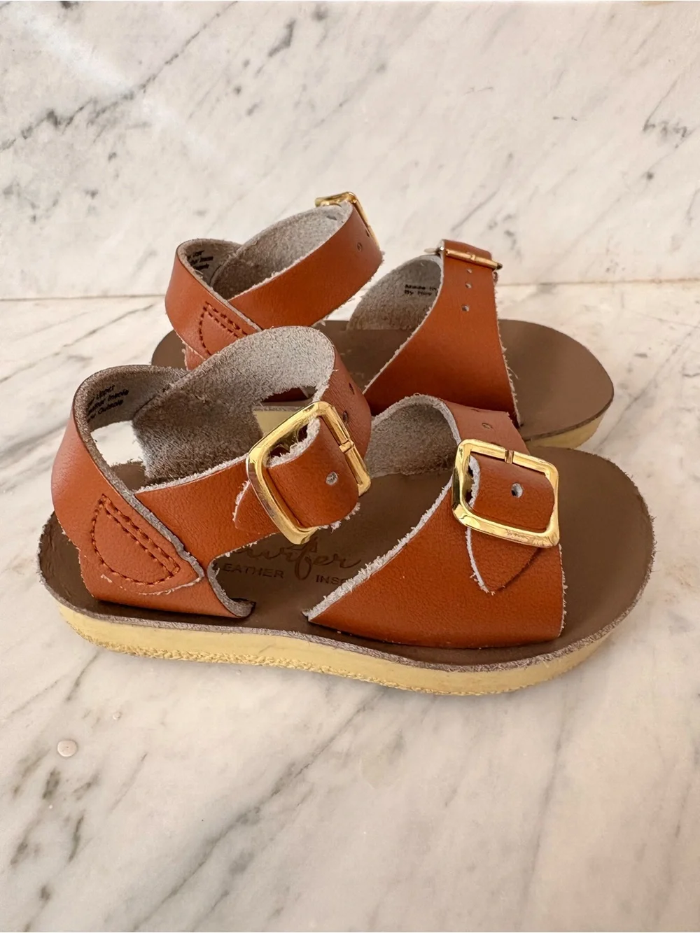 Sun San Surfer Toddler Brown Leather Buckle Sandals - Size 5